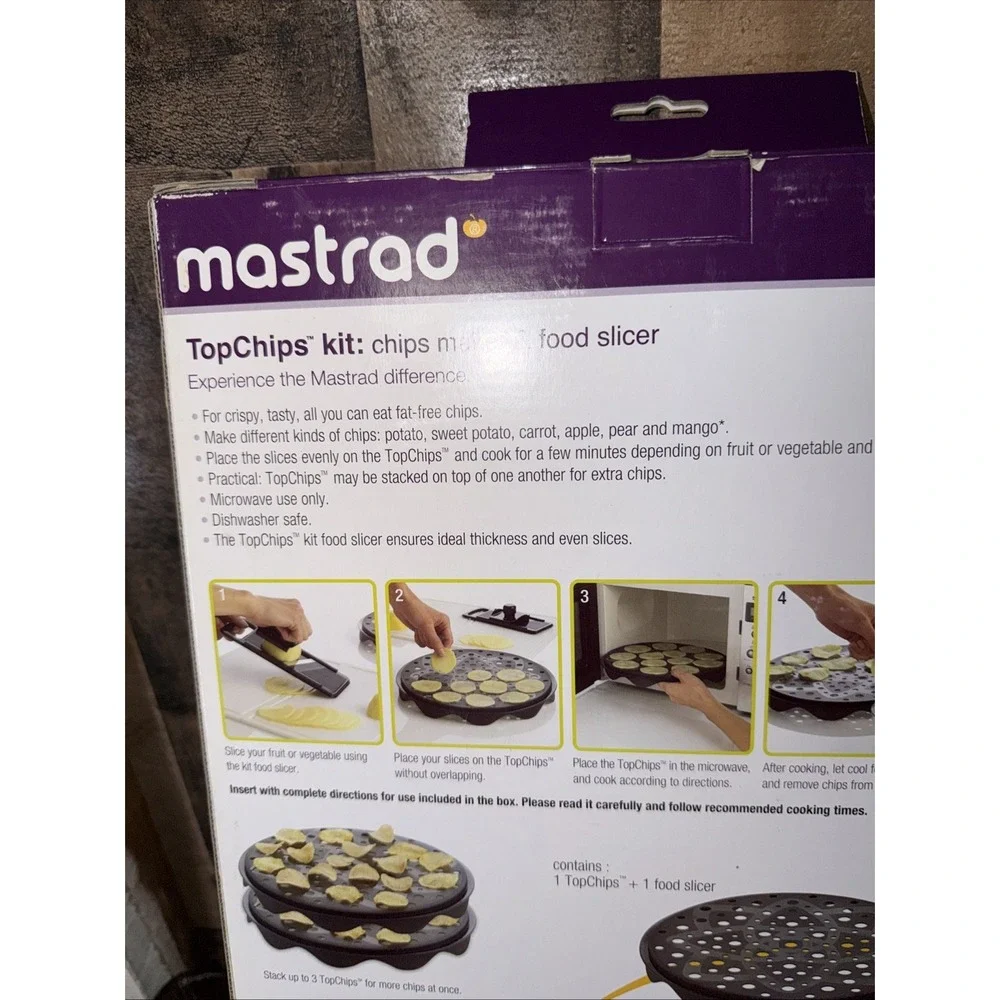 Mastrad TopChips Kit Microwave Potato Fruit Chips Maker & Food Slicer Set NIB